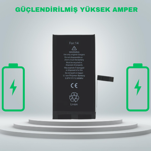 Iphone 14 Güçlendirilmiş Yüksek Amper Batarya Pil