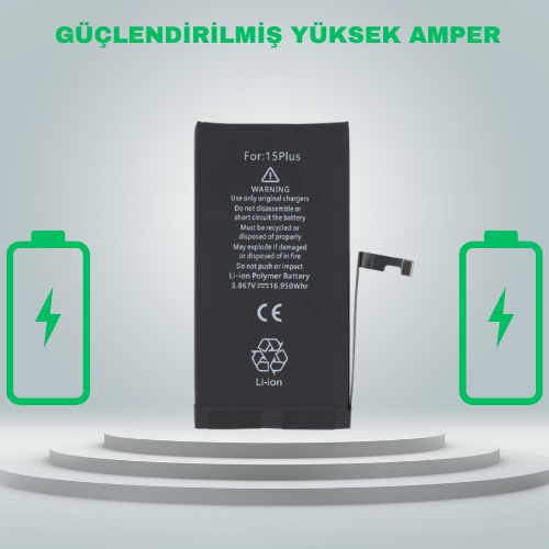 Iphone 15 Plus Güçlendirilmiş Yüksek Amper Batarya Pil