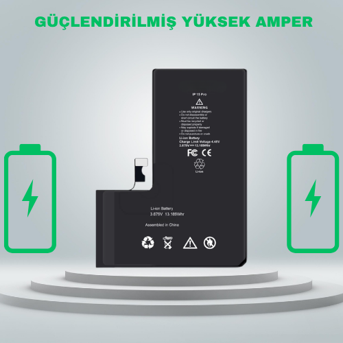 Iphone 15 Pro Güçlendirilmiş Yüksek Amper Batarya Pil