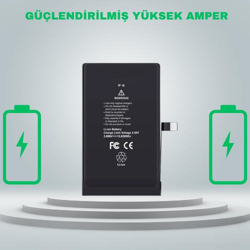 Iphone 16 Güçlendirilmiş Yüksek Amper Batarya Pil