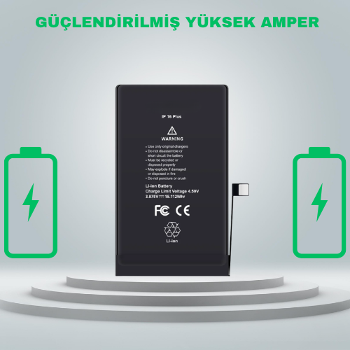 Iphone 16 Plus Güçlendirilmiş Yüksek Amper Batarya Pil