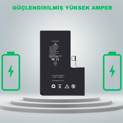 Iphone 16 Pro Max Güçlendirilmiş Yüksek Amper Batarya Pil